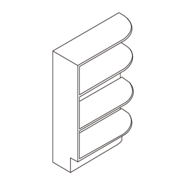 Isometric drawing of a shelf with curved shelves.